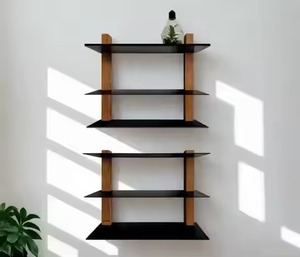 Minimalist Wooden Wall Mounted Shelf Double Tier Rectangle Design For Living Room <b>Storage</b> Holders Racks Durable Lacquered Finish - Product Image 3
