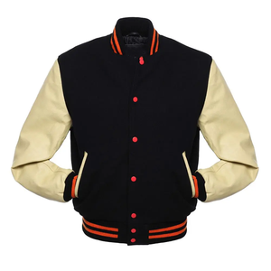 Chaqueta Varsity Urbana Premium para Hombre, Totalmente Negra, con Cintas Bordadas |   Fundas de Cuero Genuino |   Chaqueta de Invierno Térmica y Cortavientos - Product Image 1