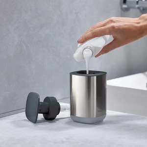 Pompe à savon murale élégante en acier inoxydable, design contemporain en métal - Product Image 5