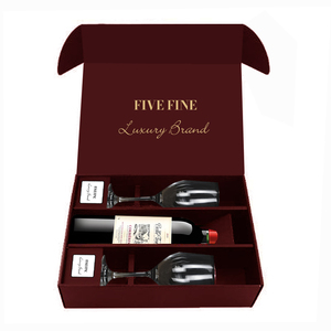Caja de Regalo de Vino Rígida de Lujo, Fabricada en Vietnam, con Impresión Personalizada y Lámina Dorada, para 2 Botellas, para Sets de Regalo Navideños - Product Image 1