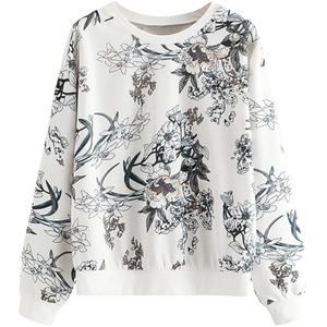 Sudadera de manga larga con estampado de plantas florales para mujer de talla grande - Product Image 2