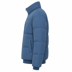 Blouson matelassé décontracté pour homme OEM, imprimé sur mesure sur le devant, col montant rembourré, fermeture éclair intégrale, étiquette au col, fabricant de vêtements en gros - Product Image 2