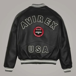 Avirex Black Genuine <b>Leather</b> Eco-Friendly Windproof <b>Flying</b> Bomber Streetwear <b>Jacket</b> for <b>Men</b> - Product Image 2