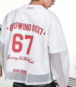 T-shirts personnalisés surdimensionnés en maille polyester pour hommes, maillot de football américain à manches longues, streetwear, haut athlétique graphique, OEM en gros - Product Image 3
