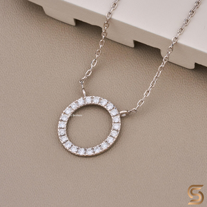 Collar con colgante circular de oro macizo de 10K con moissanita, collar minimalista con halo de diamantes, collar circular abierto redondo, regalo perfecto - Product Image 3