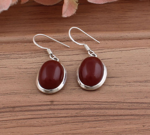 Boucles d'oreilles pendantes en jaspe rouge naturel, perles en argent sterling 925, bijoux en pierre précieuse rouge véritable pour femmes, fête, luxe - Product Image 2