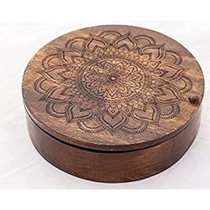 Caja de especias de madera hecha a mano con 7 recipientes y tapa, Masala Dani de madera para cocina, recipientes redondos ecológicos para almacenar alimentos. - Product Image 2