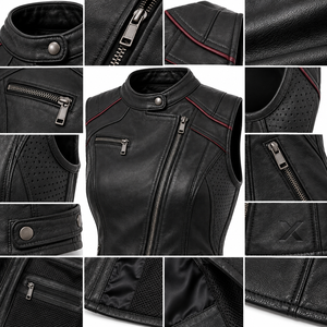 <b>Women's</b> Motorcycle & Rider Leather Vests | Grey <b>Black</b> Burgundy Brown Green | OEM ODM Manufacturer | Premium Design Quality | - Product Image 4