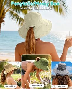 Chapeau Bob Unisexe en Jean Kaki à Large Bord avec Sangle de Menton Réglable Broderie 3D Plage Cyclisme Extérieur Décontracté Adulte Taille 54-56CM Quatre - Product Image 4