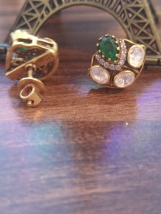 Vintage Gold Plated Luxury <b>Stud</b> <b>Earrings</b> with Green <b>Crystal</b> and Clear Rhinestones for Women Everyday Wear Gift & Party - Product Image 2