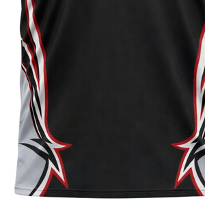 Maillot de basket-ball personnalisé pour hommes, sublimation, noir et rouge, col en V, uniforme d'équipe, respirant, séchage rapide, vêtements de sport OEM - Product Image 6