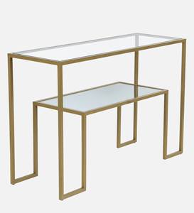 Juego de mesas de consola apilables Bridgeview Gold Metal – Mesas de entrada minimalistas con espejo - Product Image 2