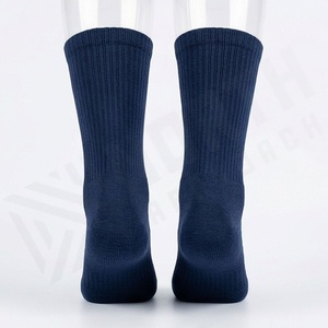 Crew <b>Socks</b> Solid Navy Blue Knitted Breathable Spandex Polyester Adult Casual Daily Wear Spring Season Standard Thickness - Product Image 2