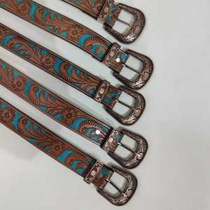 Ceintures Western en Cuir Véritable Haut de Gamme, Personnalisées, Faites à la Main, Motifs Floraux Gaufrés, Vintage, en Alliage Durable, Lot de 6 Pièces - Product Image 2
