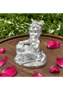 Premium Bal Krishna Makhan Chor <b>Statue</b> with 999 Silver Plating Stylish <b>Religious</b> Gift for Festivals and Spiritual Home Styling - Product Image 2