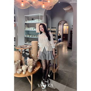 เสื้อเชิ้ตผ้าซาตินสีขาวสำหรับผู้หญิง แขนยาว ติดกระดุม คอปก ผูกเชือกด้านข้าง สไตล์ลำลอง ใส่ได้ทั้งฤดูใบไม้ผลิและฤดูร้อน - Product Image 4