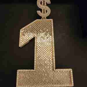 Elegante Colgante Hip Hop de Acero Inoxidable con Símbolo de Dólar Número 1, Chapado en Plata de Ley con 82CT de Diamantes Cultivados en Laboratorio, Moderno, Unisex, para Aniversario - Product Image 6