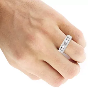Anillo de Boda EtherStar de Lujo para Hombre, con 5 Diamantes Cultivados en Laboratorio de 0.50ctw, en Oro Sólido de 18K - Product Image 5