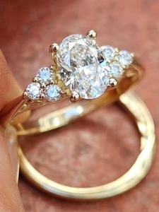 Anillo de diamantes de corte ovalado, hecho a mano, de lujo, cultivado en laboratorio, de Creative Craft Lab, para mujer, en oro amarillo de 14k, regalo de boda para dama de honor. - Product Image 3