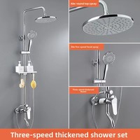 Système de douche hybride monocommande en acier inoxydable chromé poli, avec jet pluie, barre coulissante en céramique et robinets doseurs, pour hôtel