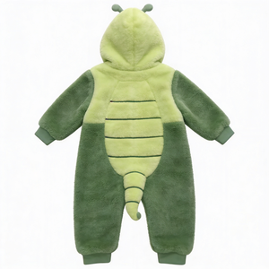 Cute Green Snail Plush <b>Onesie</b> Costume For <b>Kids</b> 2-4 Years Unisex Soft <b>Fleece</b> Hooded Jumpsuit With Character Face And Antennas - Product Image 2