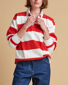 Camisa a Rayas Estilo Rugby Casual para Mujer, Polo Moderno, Sudadera con Botones Frontales, Poliéster/Algodón - Product Image 5