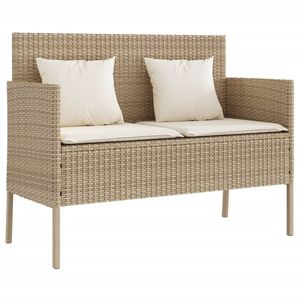 Banco de patio de ratán polivinílico beige con cojines Muebles de exterior cómodos - Product Image 2