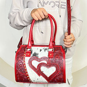 Sac de voyage en cuir de vachette fait main, grand format, motif cœur, style vintage floral, sac à main Speedy, vente en gros d'usine - Product Image 2