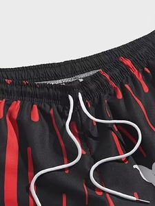 <b>Men's</b> Geometric Print Satin Fabric Quick Dry Swim <b>Trunks</b> with Drawstring Mid Waist and Pockets - Product Image 6