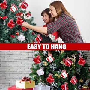 2 pièces de boules de bonbons à la menthe poivrée, rayures rouges et blanches suspendues, décorations de Noël pour arbre et fête - Product Image 4