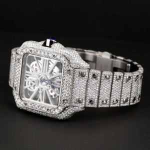 Reloj de Lujo con Movimiento Automático Digital, Correa de Acero Inoxidable, Plata 925, Estilo Hip Hop, Completamente Cubierto de Diamantes Moissanite VVS - Product Image 5