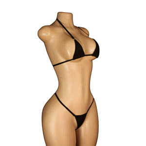 Ensemble bikini dos nu noir pour femme OEM, deux pièces, couleur unie, en Spandex et Nylon, maillot de bain avec bas string, coupe extensible, style classique - Product Image 3