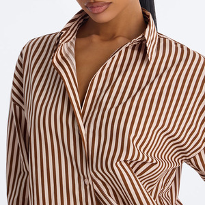 Camisa a rayas de manga larga estilo boutique para mujer, talla grande, con cuello vuelto, blusa informal de algodón, top de moda primaveral para mujer - Product Image 5