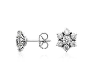 Boucles d'oreilles clous en diamant de laboratoire Platinum Blooming Flower - Product Image 2