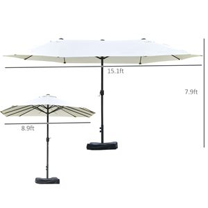 Ombrellone da Giardino Rettangolare Beige da 4,5 m con Doppia Tettoria Anti-UV, Manovella Facile, per Cortile e Ristorante, Base Inclusa - Product Image 3
