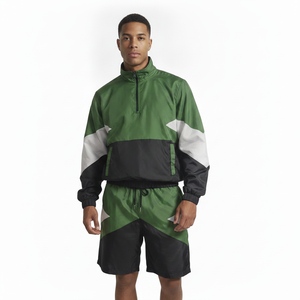 Ensemble de survêtement sportif unisexe ADH, vert, noir, blanc, couleur contrastée, veste à fermeture éclair courte, short, séchage rapide, coupe classique, adulte, printemps - Product Image 3