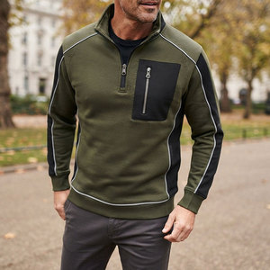 Sudadera con Cierre de Cremallera en el Cuello para Hombre, Color Verde Oliva Oscuro, Diseño Ergonómico Moderno, Precio al por Mayor - Product Image 6