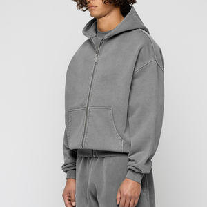 Sweat-shirt à capuche zippé oversize pour homme, couleur unie, en coton French Terry, coupe ample, idéal pour l'hiver, anti-plis - Product Image 2
