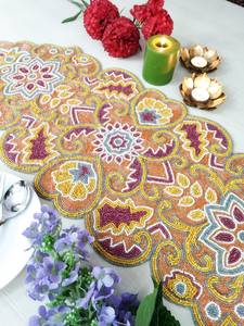 Orange Handmade Beaded Polyester/Cotton <b>Table</b> <b>Runner</b> Pallavi for Hotel Use - Product Image 1