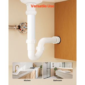Kit tubo di scarico per lavello da 1-1/2 pollici P-Trap bianco PP TPU in plastica resistente alle perdite Lavatrici cucina bagno scarico fognario adattabile - Product Image 6