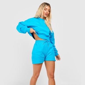 Nouveauté : Ensemble short et sweat à capuche pour femme, 2 pièces, tricoté, polyester/coton écologique, imperméable, respirant, léger, séchage rapide - Product Image 2
