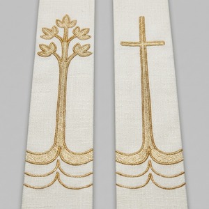 Étole de clergé brodée main en satin polyester blanc et or, pour chœur d'église et processions, design personnalisé - Product Image 4