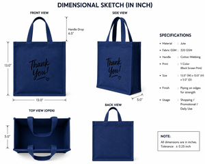 Eco Friendly Solid Blue Jute Tote <b>Bag</b> Double Handles Custom Logo Reusable Shopping <b>Bag</b> Promotional <b>Gift</b> for Wedding Party - Product Image 3