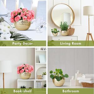 Jarrón chapado en oro con diseño circular para flores o plantas verdes de interior, macetero moderno minimalista para escritorio - Product Image 2