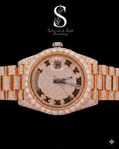 นาฬิกาข้อมือเพชรโมซานไนต์สแตนเลสสตีลอัตโนมัติเต็มรูปแบบ ดีไซน์หรูหราสั่งทำพิเศษ ประดับเพชรเต็มหน้าปัด ตัวเลขแบบอารบิก สำหรับผู้ชาย - Product Image 1