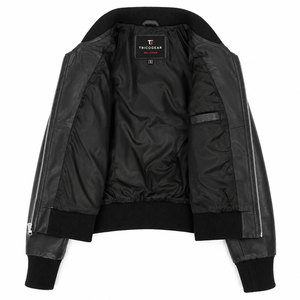 Blouson en cuir de vachette pour femme, col rabattu, fermeture éclair, manches longues, couleur unie, tricoté, respirant, hiver - Product Image 6