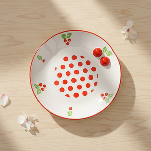 Assiette de table en porcelaine fine de qualité supérieure 3460986A-25 NOUVELLE, motif Poinsétie et pois estampés - Product Image 1
