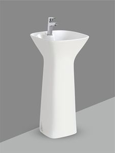 Lavabo minimalista cuadrado de cerámica, lavabo suspendido sin uniones, lavabo blanco esmaltado, lavabo de una pieza MilanoPedestal. - Product Image 3