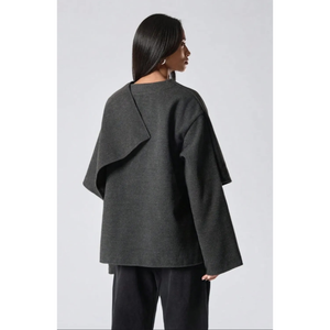 Poncho de punto con capucha y detalle de bufanda, suéter tipo capa, gris carbón, gris oscuro, mezcla, corte holgado y extragrande - Product Image 3