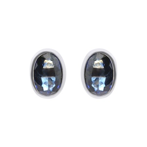 14k Yellow Gold Natural Oval <b>Blue</b> <b>Sapphire</b> Bezel Stud <b>Earrings</b> Memoria Jewels - Product Image 5